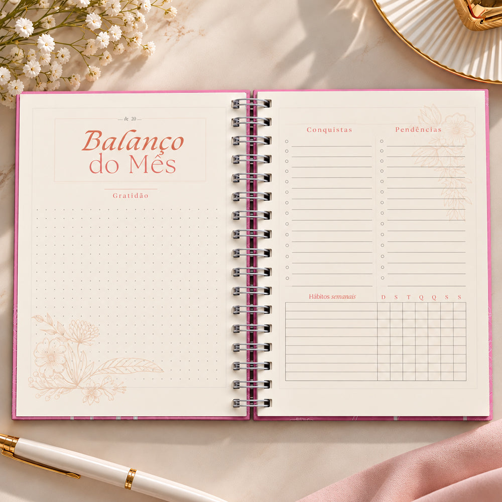 Planner Contando os Meus Dias | Capa Dálias Rosa
