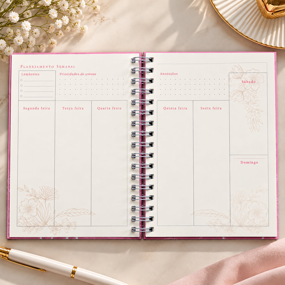 Planner Contando os Meus Dias | Capa Dálias Rosa