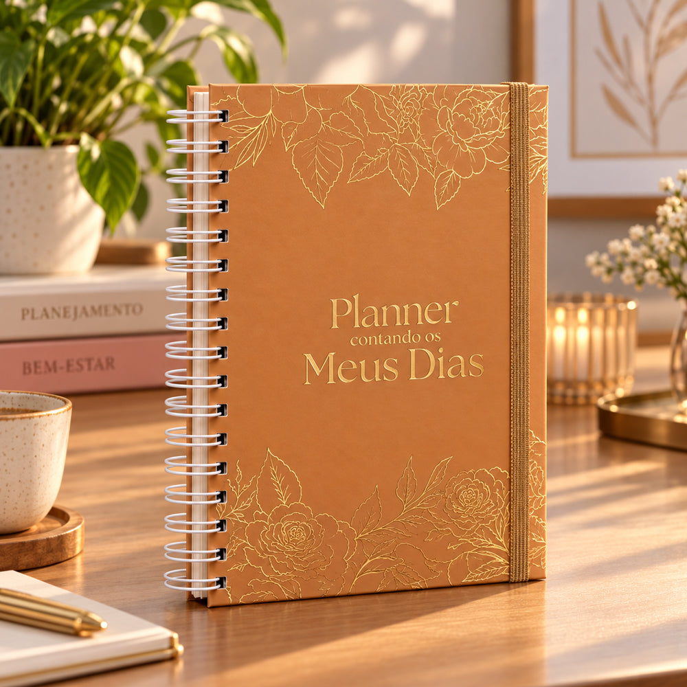 Planner Contando os Meus Dias | Capa Dourada Floral
