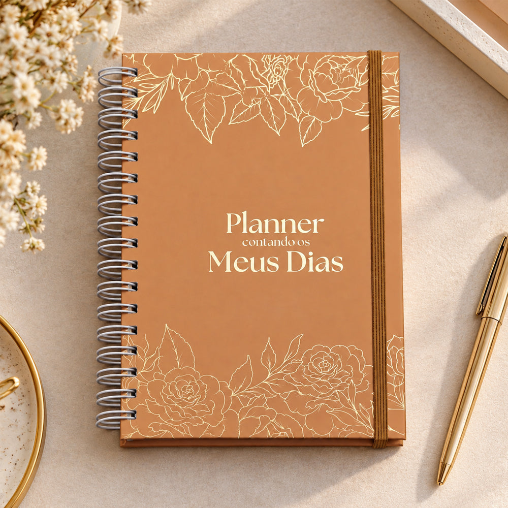 Planner Contando os Meus Dias | Capa Dourada Floral