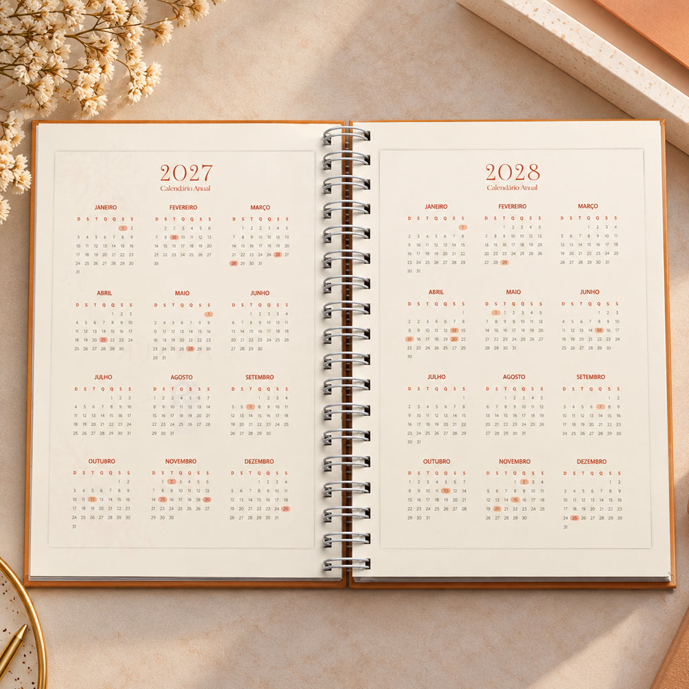 Planner Contando os Meus Dias | Capa Dourada Floral