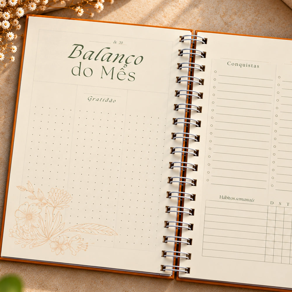 Planner Contando os Meus Dias | Capa Dourada Floral