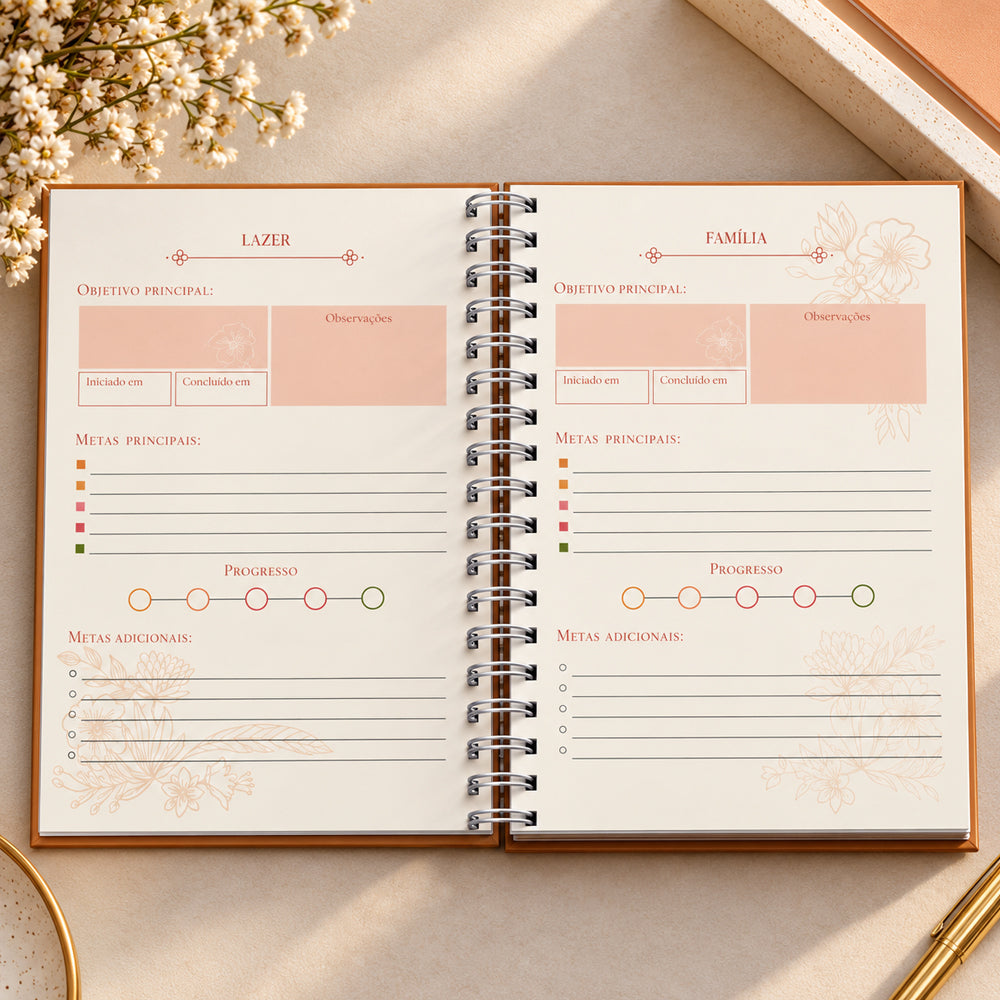 Planner Contando os Meus Dias | Capa Dourada Floral