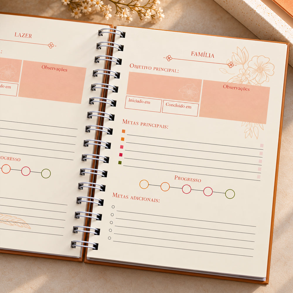 Planner Contando os Meus Dias | Capa Dourada Floral