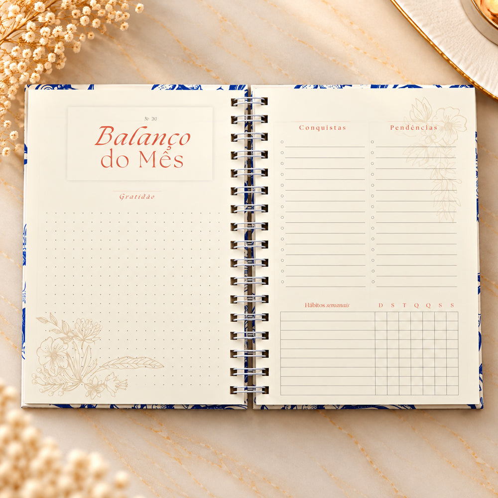 Planner Contando os Meus Dias | Capa Floral Azul