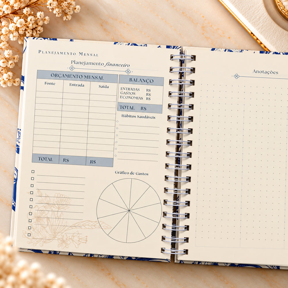 Planner Contando os Meus Dias | Capa Floral Azul
