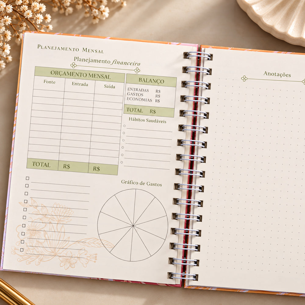 Planner Contando os Meus Dias | Capa Pinceladas Pêssego