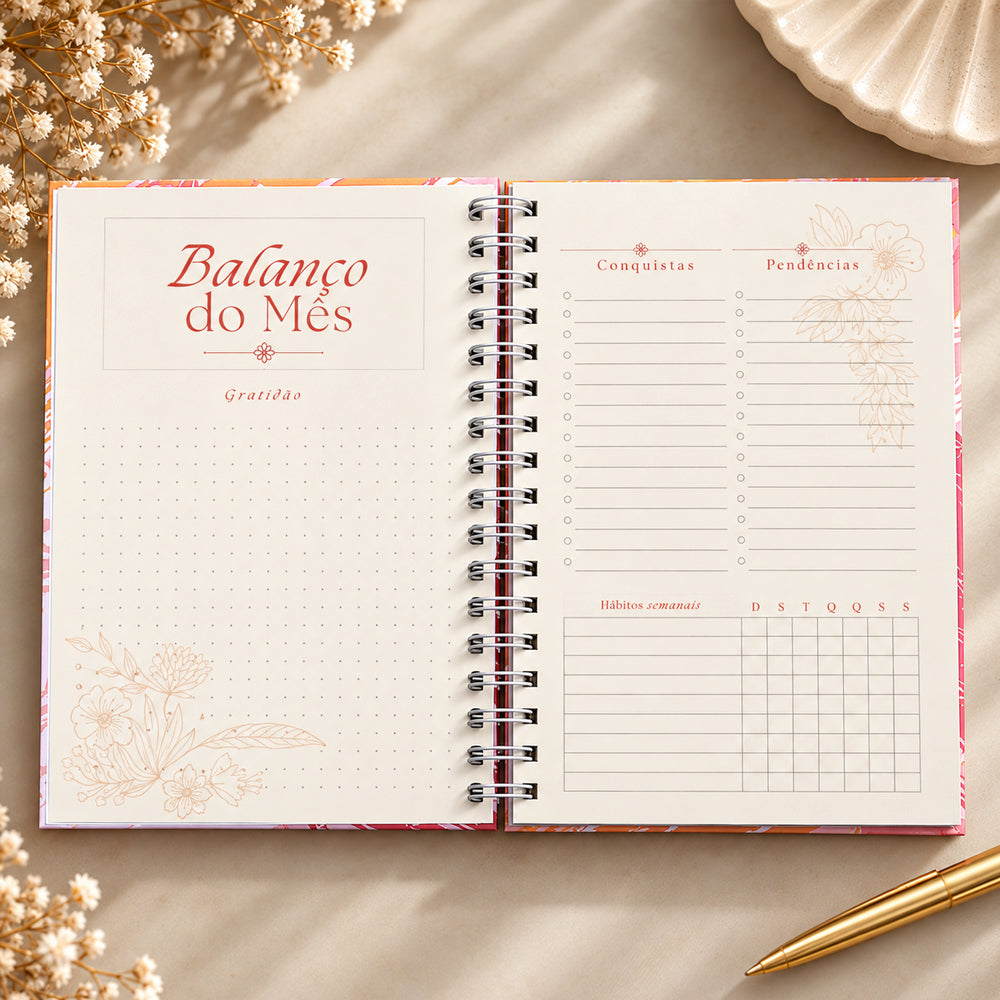 Planner Contando os Meus Dias | Capa Pinceladas Pêssego