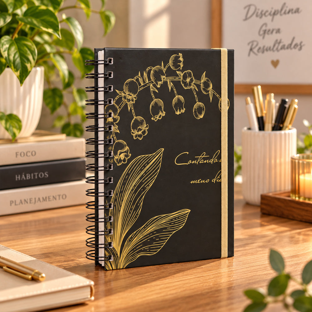 Planner Contando os Meus Dias | Capa Preta Lírio do Vale
