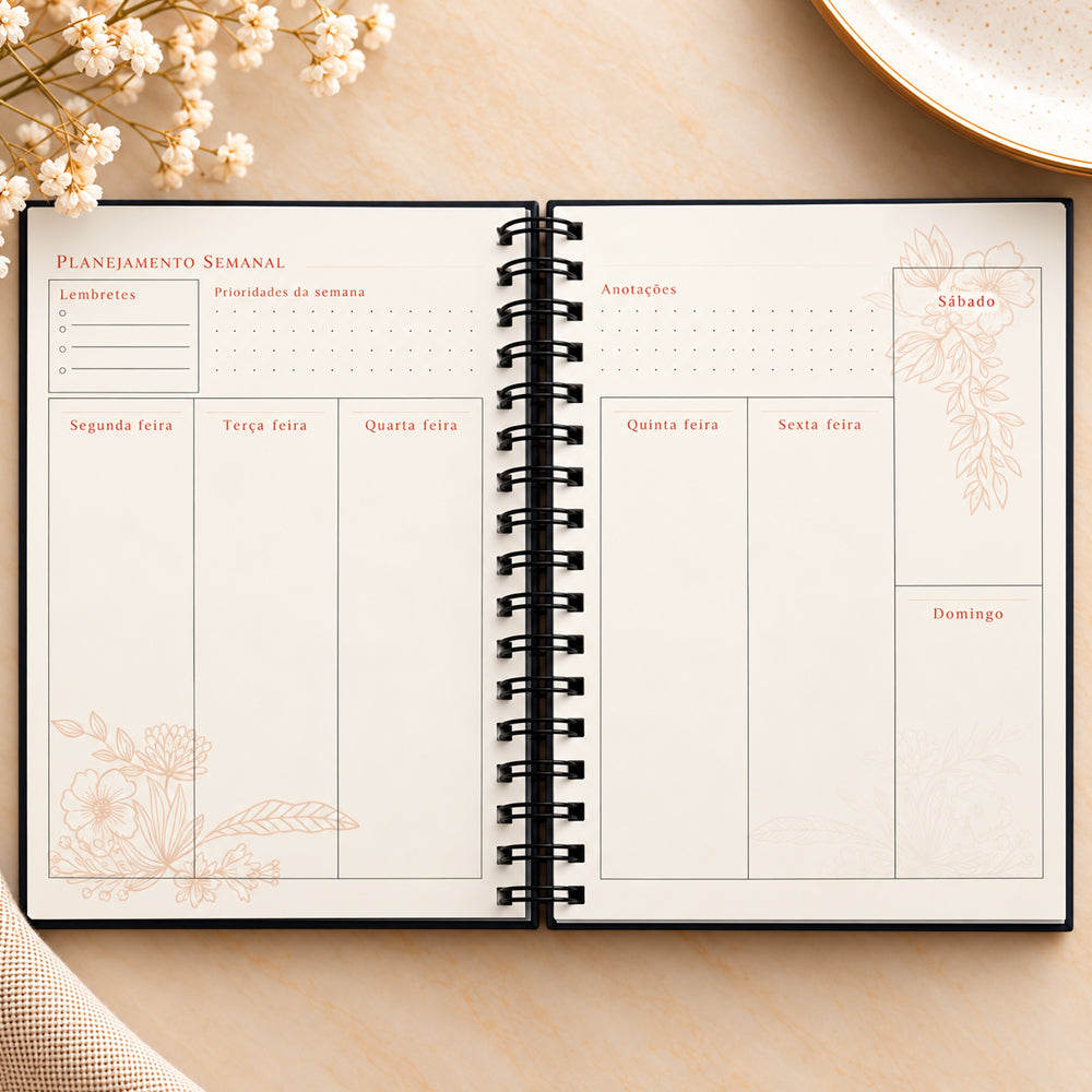 Planner Contando os Meus Dias | Capa Preta Lírio do Vale