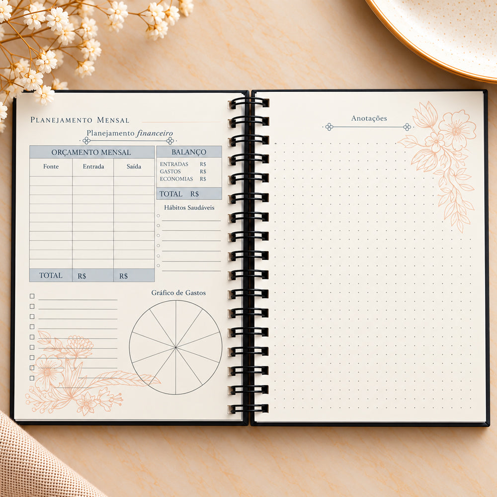 Planner Contando os Meus Dias | Capa Preta Lírio do Vale