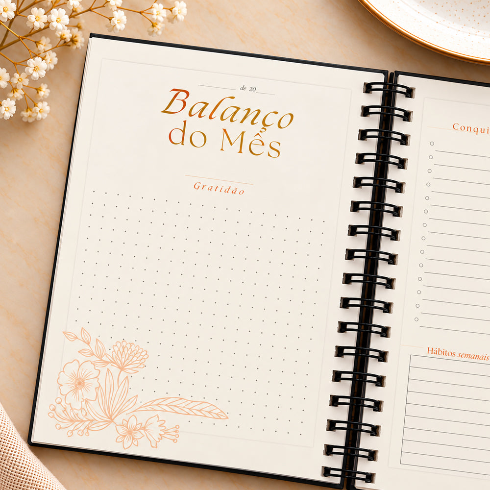 Planner Contando os Meus Dias | Capa Preta Lírio do Vale